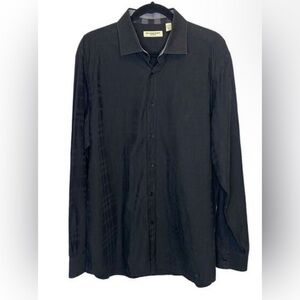 BURBERRY LONDON Men's Shirt Size‎ 34-35 Black Embossed Plaid Long Sleeve